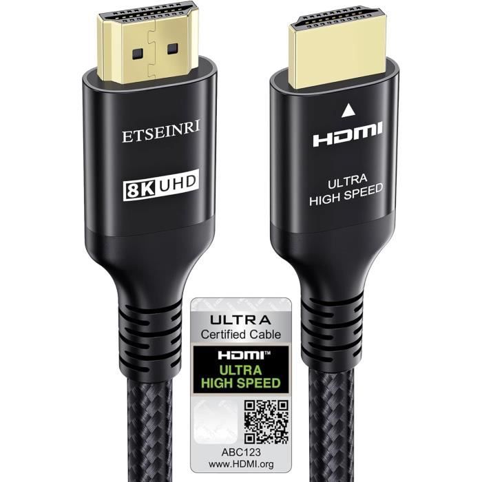 Câble HDMI 2.1 certifié (1,5–2 m)